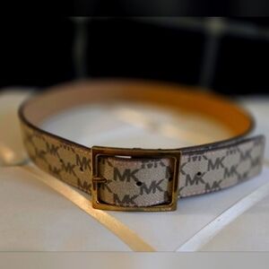 Michael Kors Monogram Belt with Gold Buckle Tan Brown